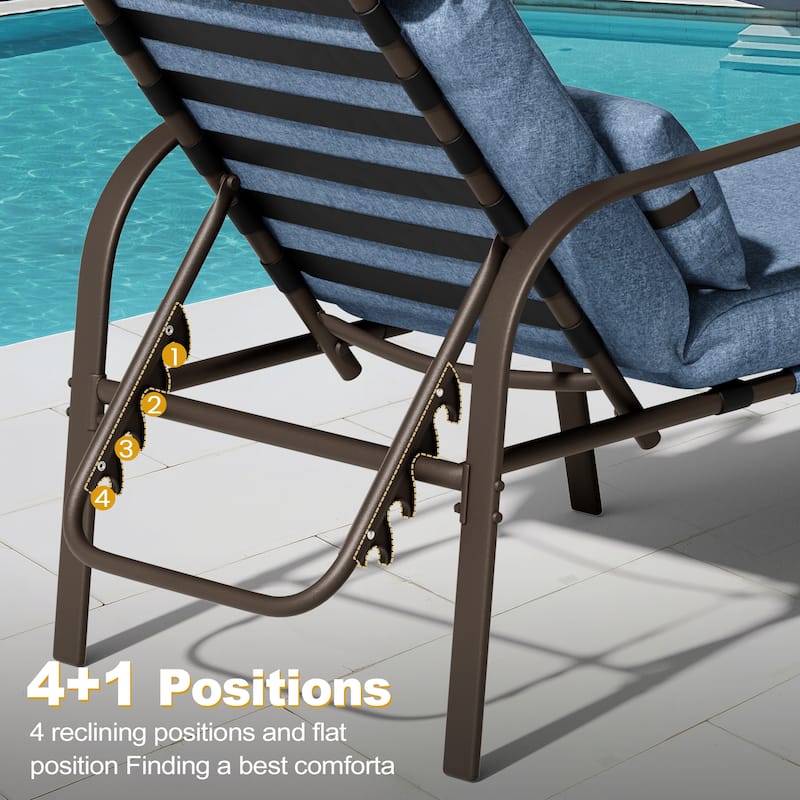 Outdoor Adjustable Patio Chaise Lounge Chair with Side Table Cushion