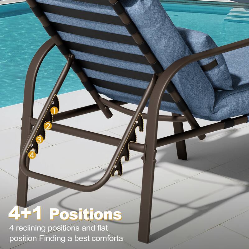 VredHom Outdoor Adjustable Chaise Lounge with Cushion and Pillow (Set of 2) - Set of 2