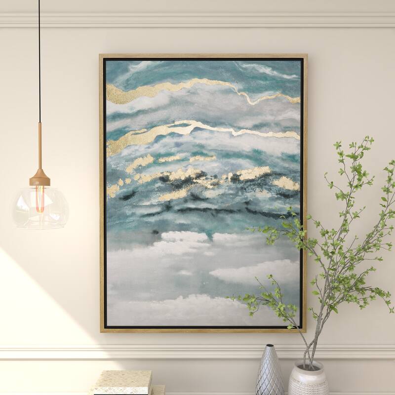 Canvas Leaf Living Room Framed Wall Art with Silver Frame