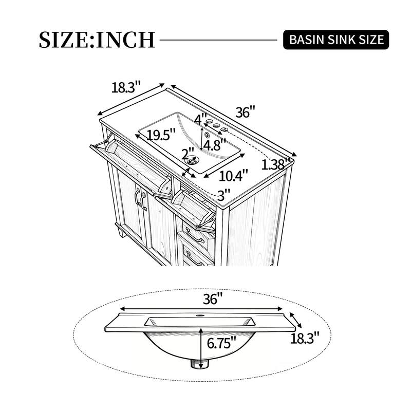 GDFStudio - Avalon Modern Freestanding Bathroom Vanity with Ceramic Sink & Soft Close Multi-Storages