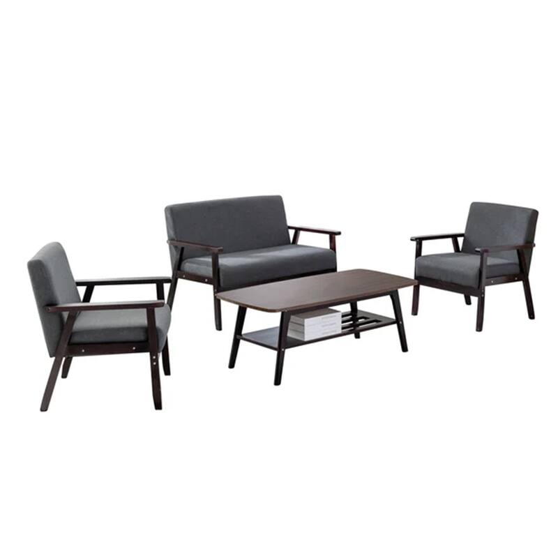 Gala 4 Piece Coffee Table, Loveseat, 2 Chair Set, Dark Brown, Gray Fabric - Dark Gray, Espresso - 4 Piece