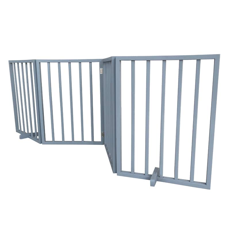 72 inch Freestanding 4-Panel Folding Wood Pet Gate - Grey - 72"Lx1"Wx24"H