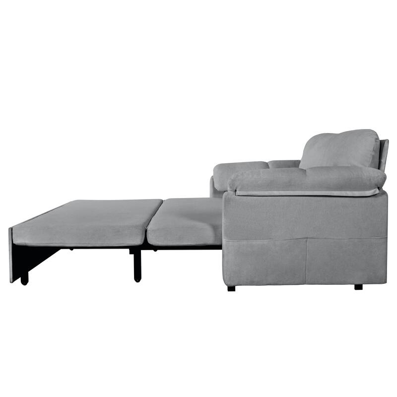 Convertible Pull Out Sofa Bed, Multi-Functional Chenille Loveseat Sofa, Casual Sofa with Thicked Cushions & Side Pocket