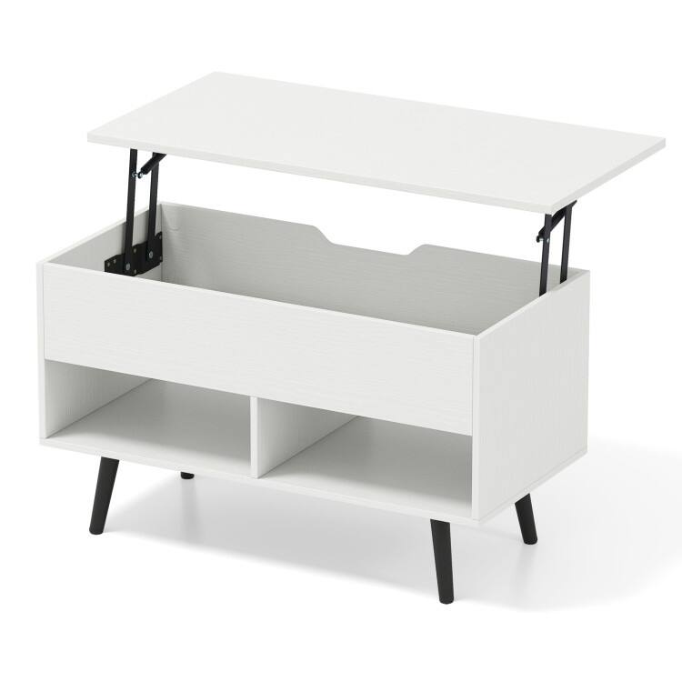31.5 Inch Lift Top Coffee Table with Hidden Compartment and 2 Storage Shelves - 31.5" x 15.5" x 17.5" (L x W x H) - White