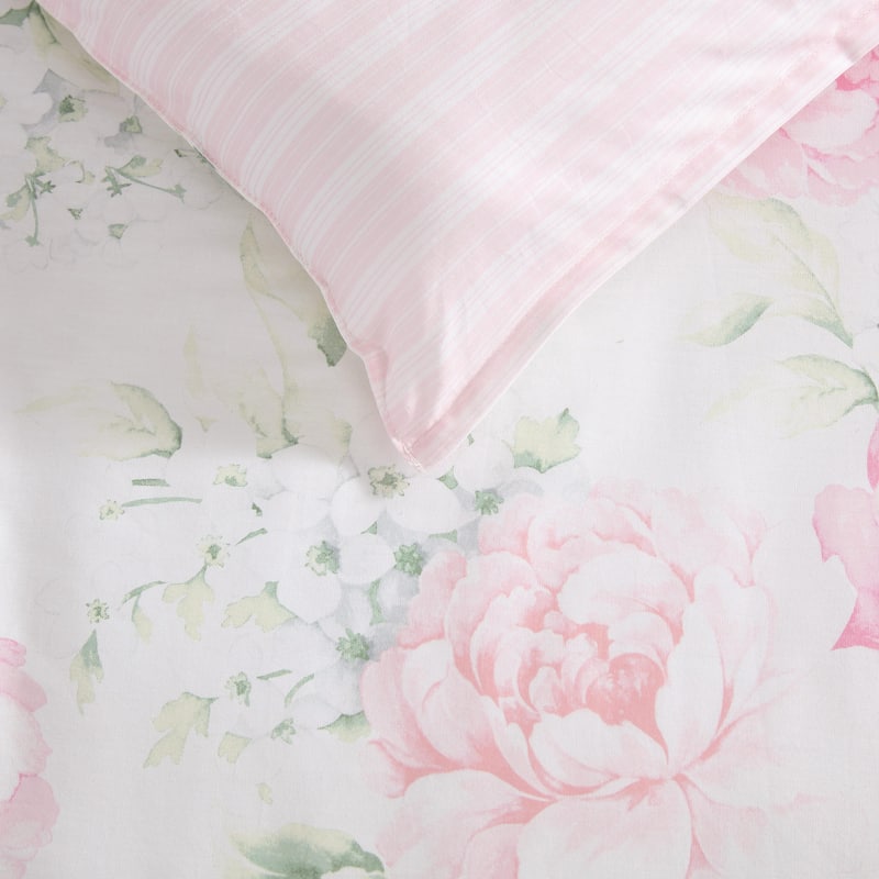 Laura Ashley Serenity Roses Floral Cotton Comforter Set Reversible (Pink)