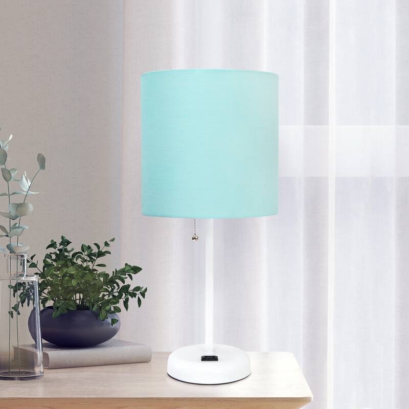 Contemporary Bedside Table Desk Lamp with Drum Shade - 19.5" - White and Blue