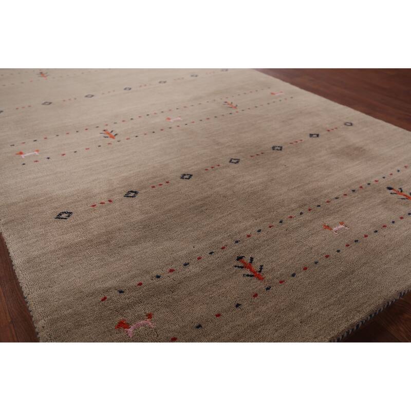 Light Brown Tribal Gabbeh Indian Accent Rug Handmade Wool Carpet - 4'0"x 5'10"