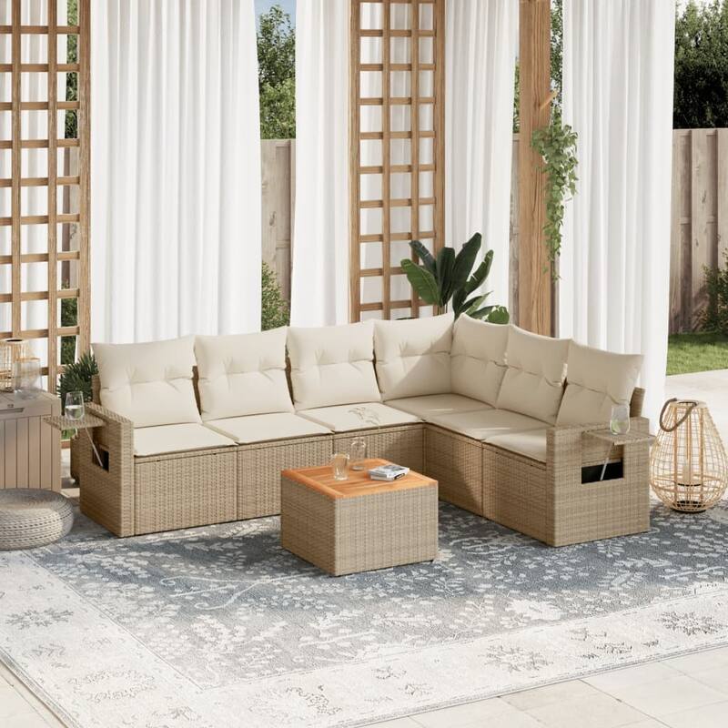 vidaXL Garden Sofa Set PE rattan Large Adjustable Armrests - Beige corner + Table + 3x middle - 21.7 x 21.7 x 14.6 in (W x L x H)