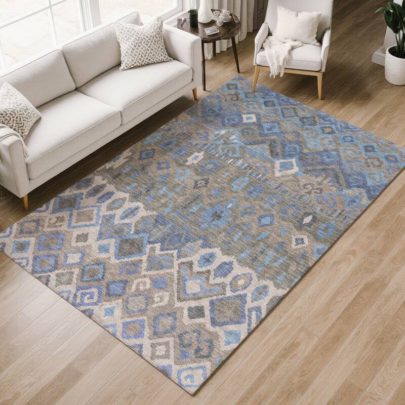 Machine Washable Indoor/ Outdoor Boho Moroccan Chantille Rug