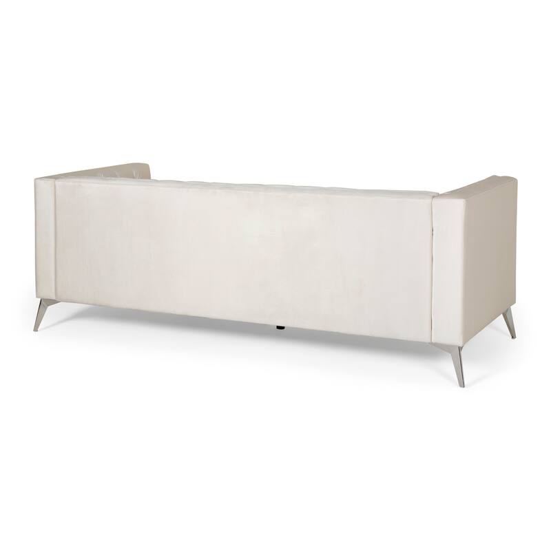 Beige Modern 86.75" Faux Leather Button Tufted 3-seater Sofa with Smooth T-shaped Iron Legs for Living Room