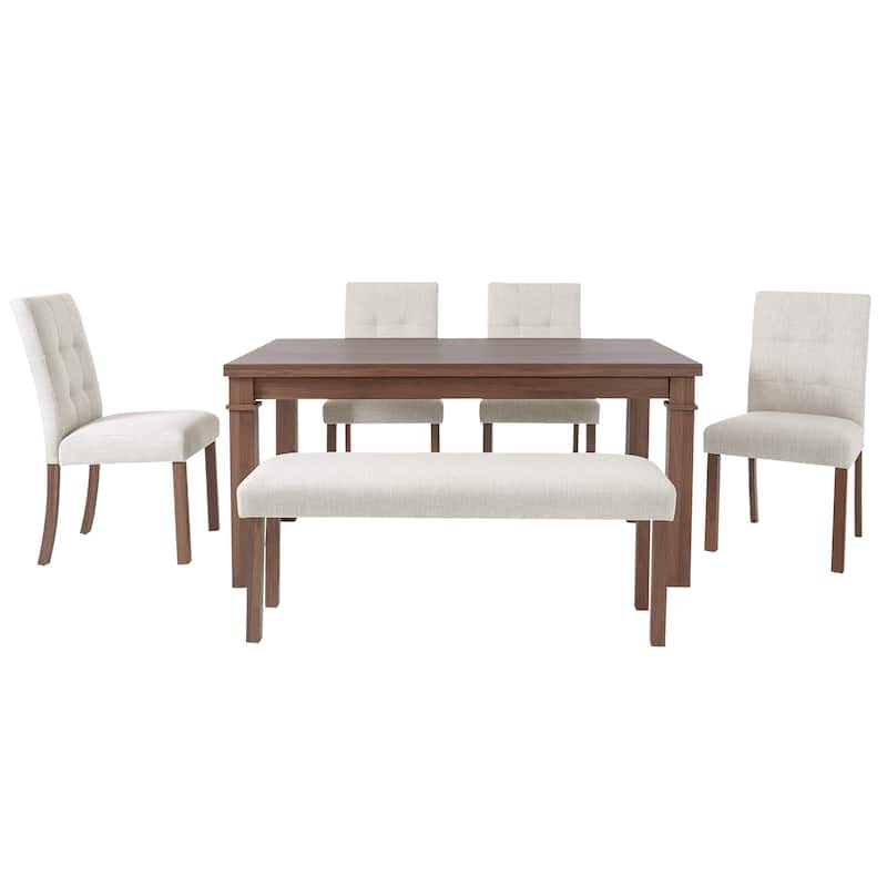 6-Piece Modern Dining Set, Rectangle Kitchen Table with 4 Upholstered Chairs & Bench, Ideal for Dining Room and Living Room
