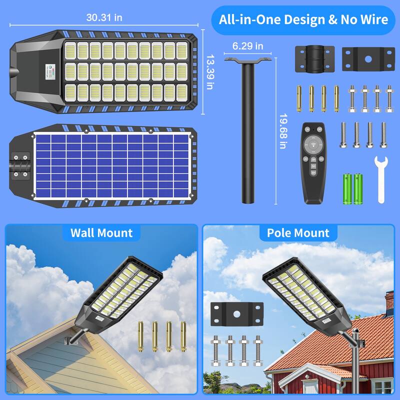 Solar Street Light 480000LM LED Solar Flood Lights Outdoor with Remote Control - 4800W