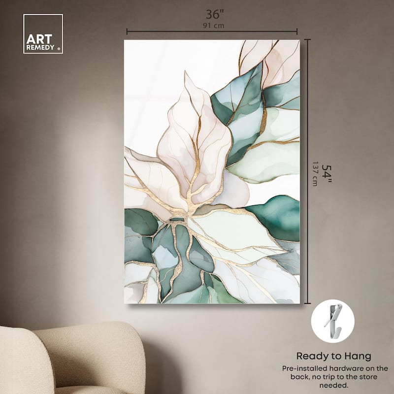 Pastel Leaves with Gold II Acrylic by Art Remedy, Ready to Hang