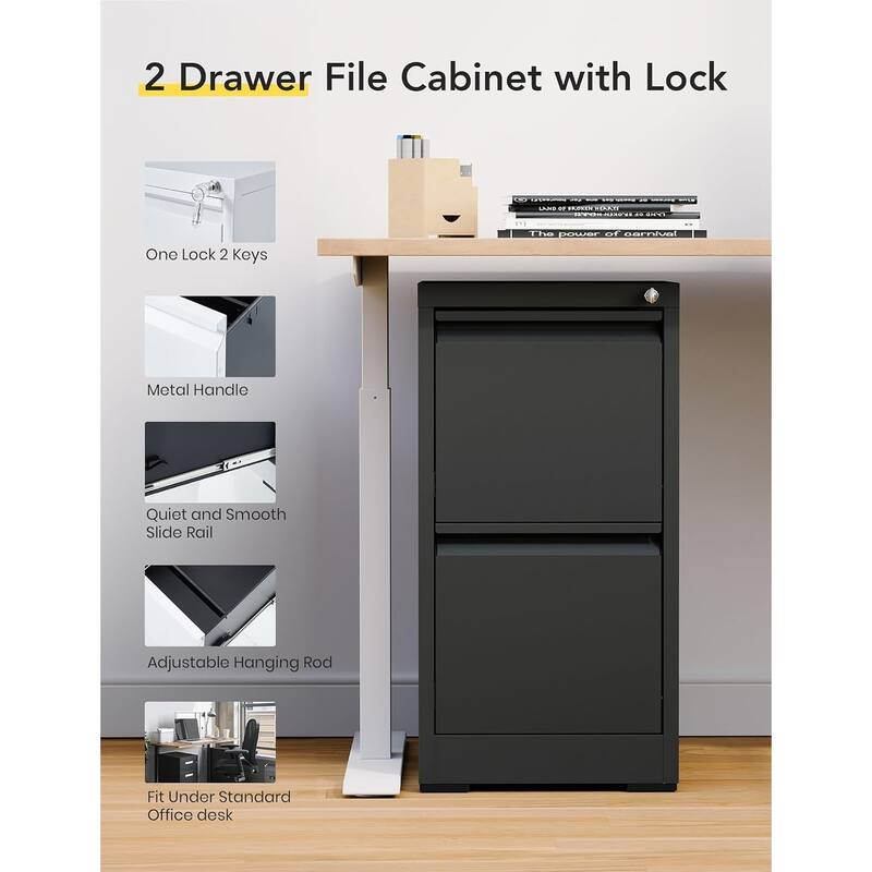 EROMMY 2 Drawer File Cabinet with Lock - Compact Metal Filing Cabinet for Home Office, Vertical Under Desk Storage