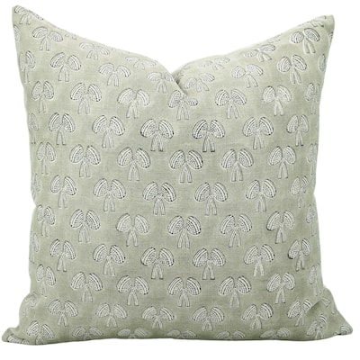 Linen Farmhouse Block print pillow Cover - Mushroom