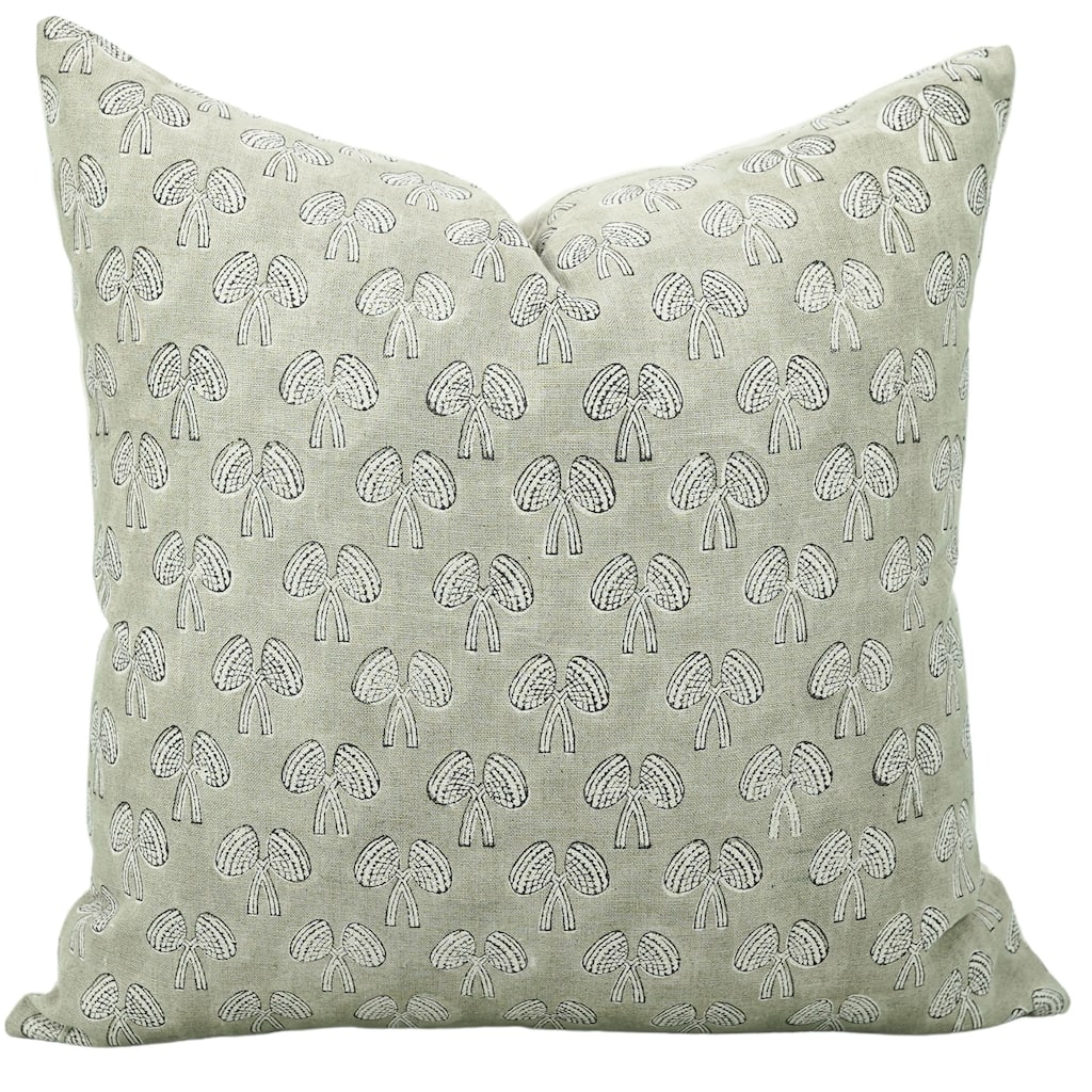 Linen Farmhouse Block print pillow Cover - Mushroom