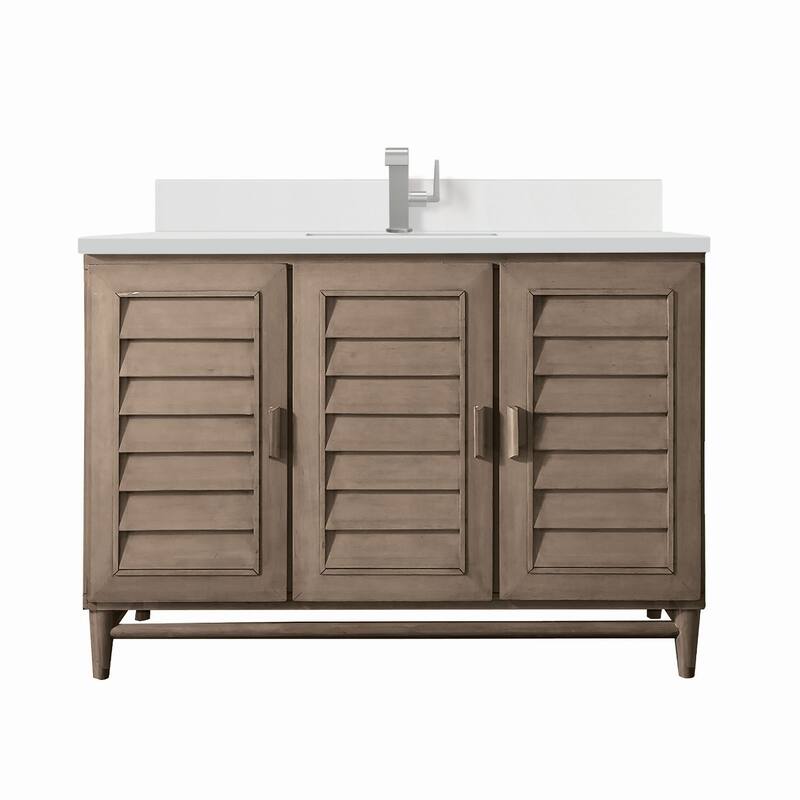 James Martin Vanities 620-V48-1WZ Portland 48" Single Basin Wood - Whitewashed Walnut - Walnut Finish