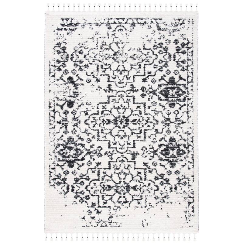 SAFAVIEH Moroccan Tassel Shag Reatha 0.75-inch Thick Rug - 6'7" Square - Ivory/Black
