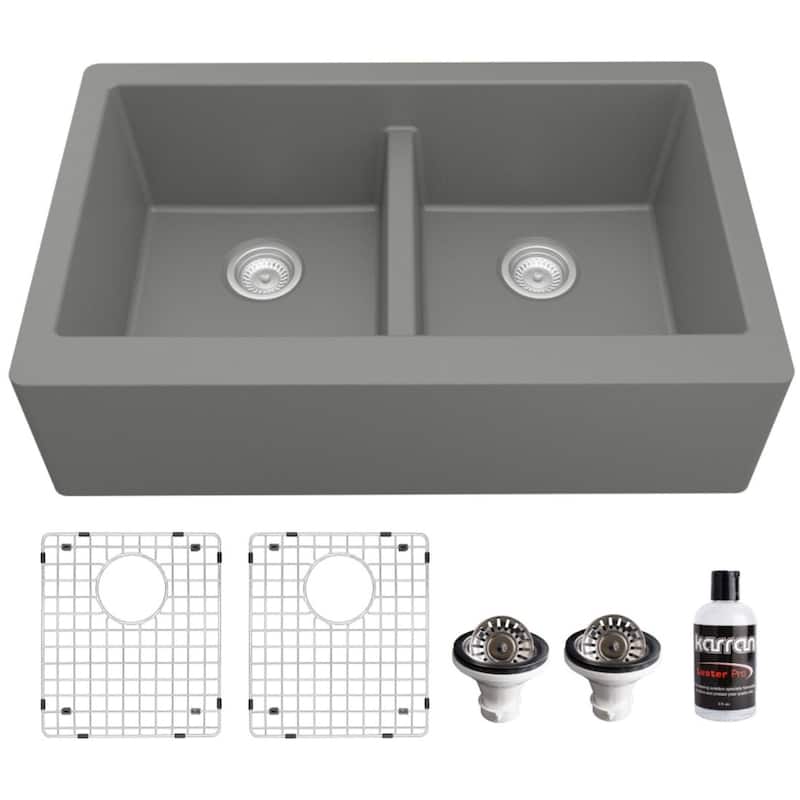 Karran USA QA-750-PK1 Quartz QA 34" Farmhouse Double Basin Quartz - Grey