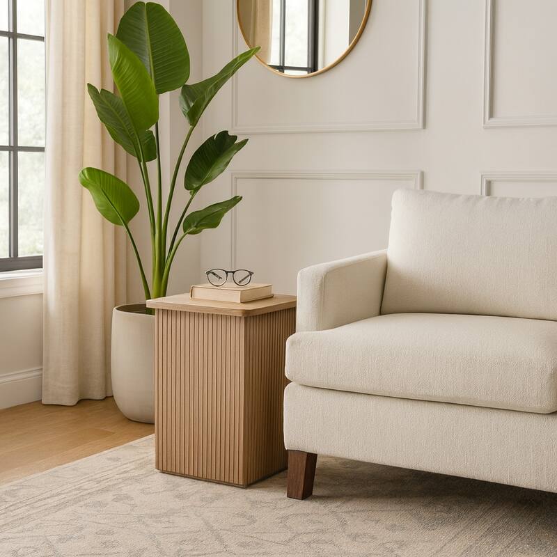 Mango Wood Slatted Panel Design Side Table - Brown, 20 in. - 20.0"