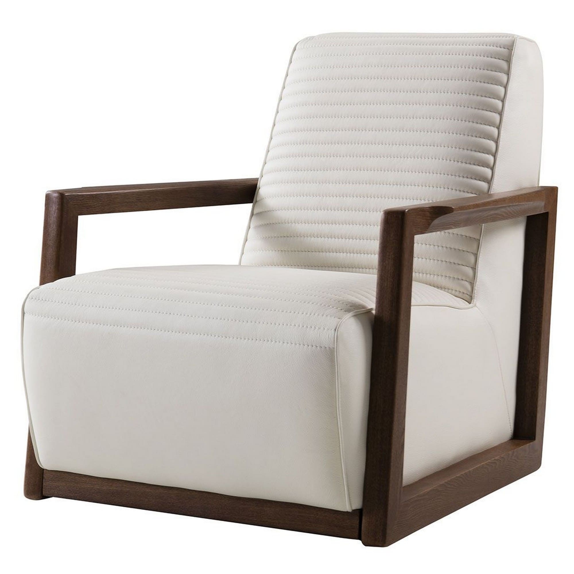 Shop Horizontally Stitched Leather Accent Chair With Wooden Arms White And Brown On Sale Overstock 31857671