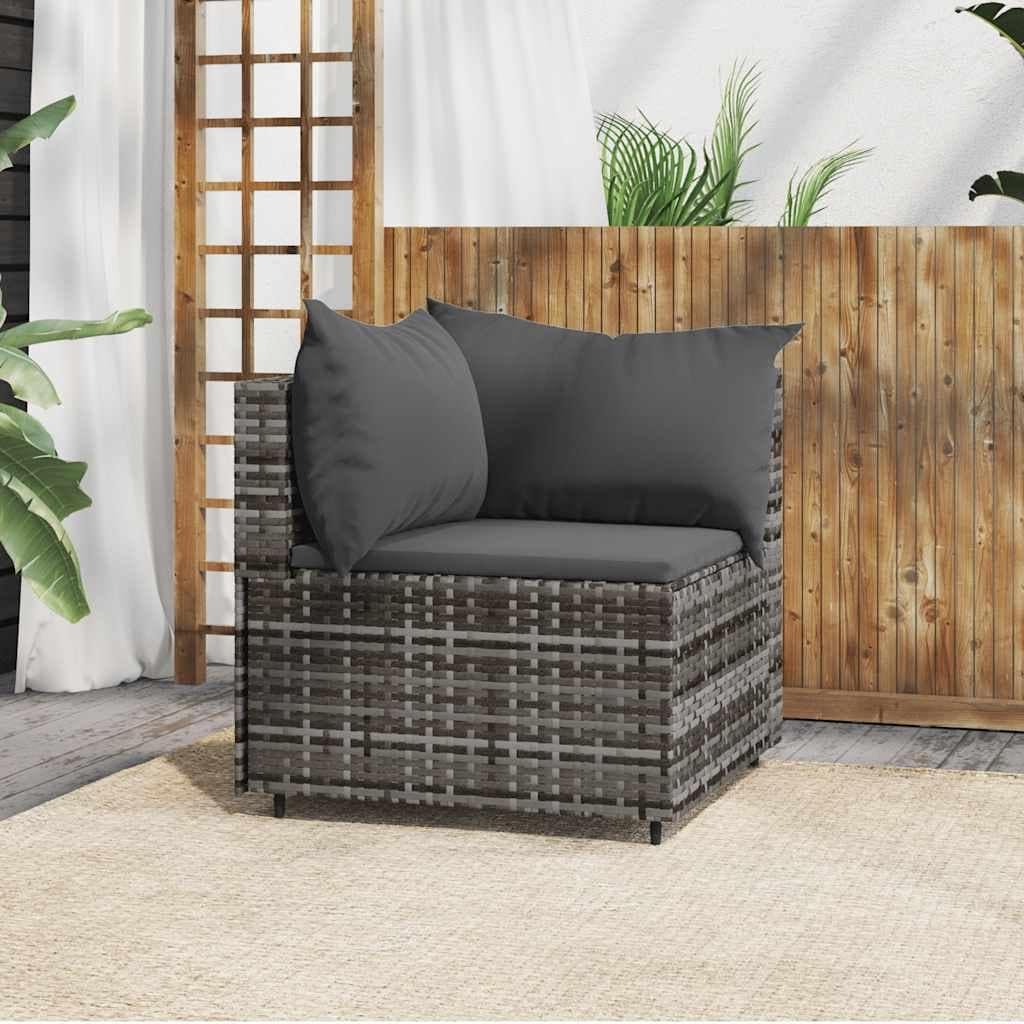 vidaXL Patio Corner Sofa with Cushions Black/Brown/Gray Poly Rattan
