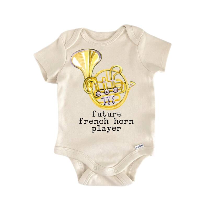 French Horn Musician - Baby Boy Girl Clothes Infant Bodysuit Funny Cute Newborn - White - 0-3M