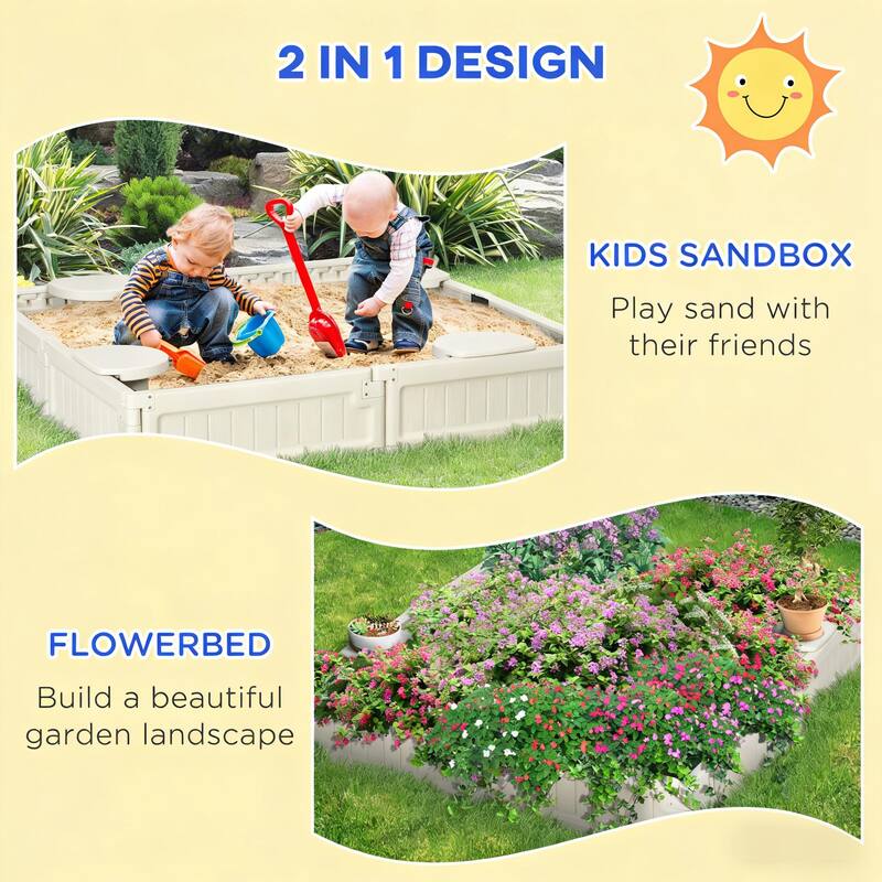 GDFStudio Outdoor Lior HDPE Kids Sandbox with Seats and Protective Cover