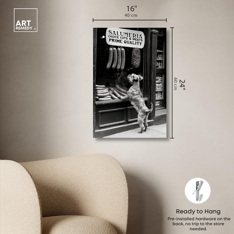 Window Shopping Pup Canvas by Art Remedy, Gallery Wrapped