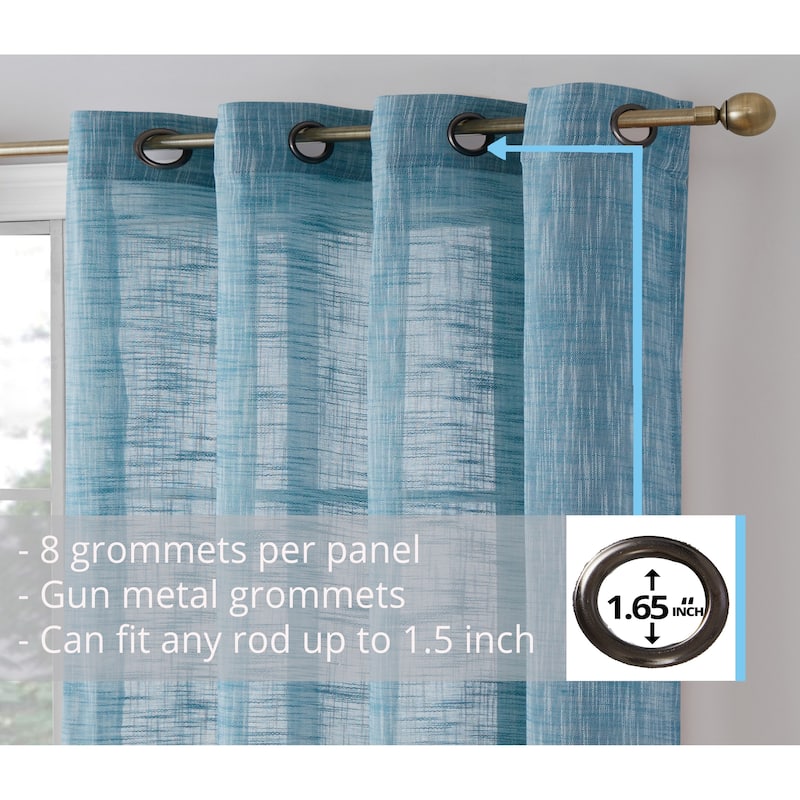 HLC.me Madison Faux Linen Textured Sheer Privacy Sun Light Filtering Window Grommet Thick Curtains Panels, Set of 2
