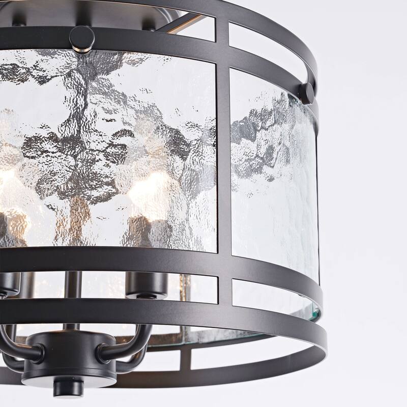 Laia 14.5" 4-light Water Textured Curved Glass Drum Round Flush Mount - 14.5 inches D x 11 inches H