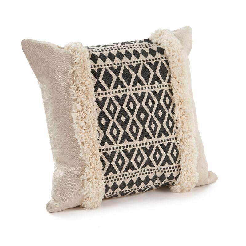 Handwoven Abstract Geometric Square Throw Pillow - 20" - Black and White