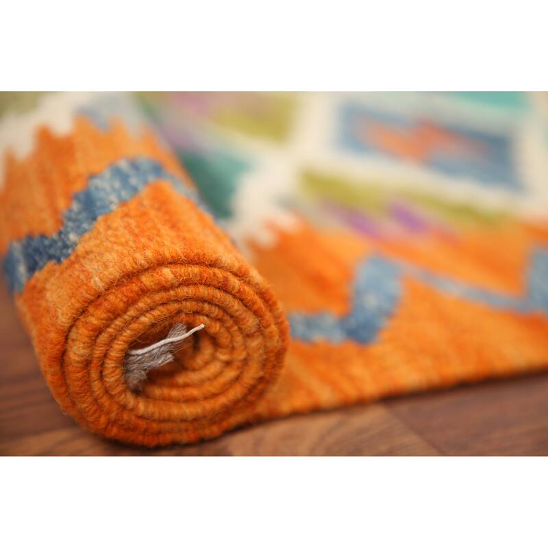 Hand Woven Oriental 100% Wool Carpet Southwestern Geometric Multi-Colored Kilim Area Rug - 6' 1'' X 5' 0''