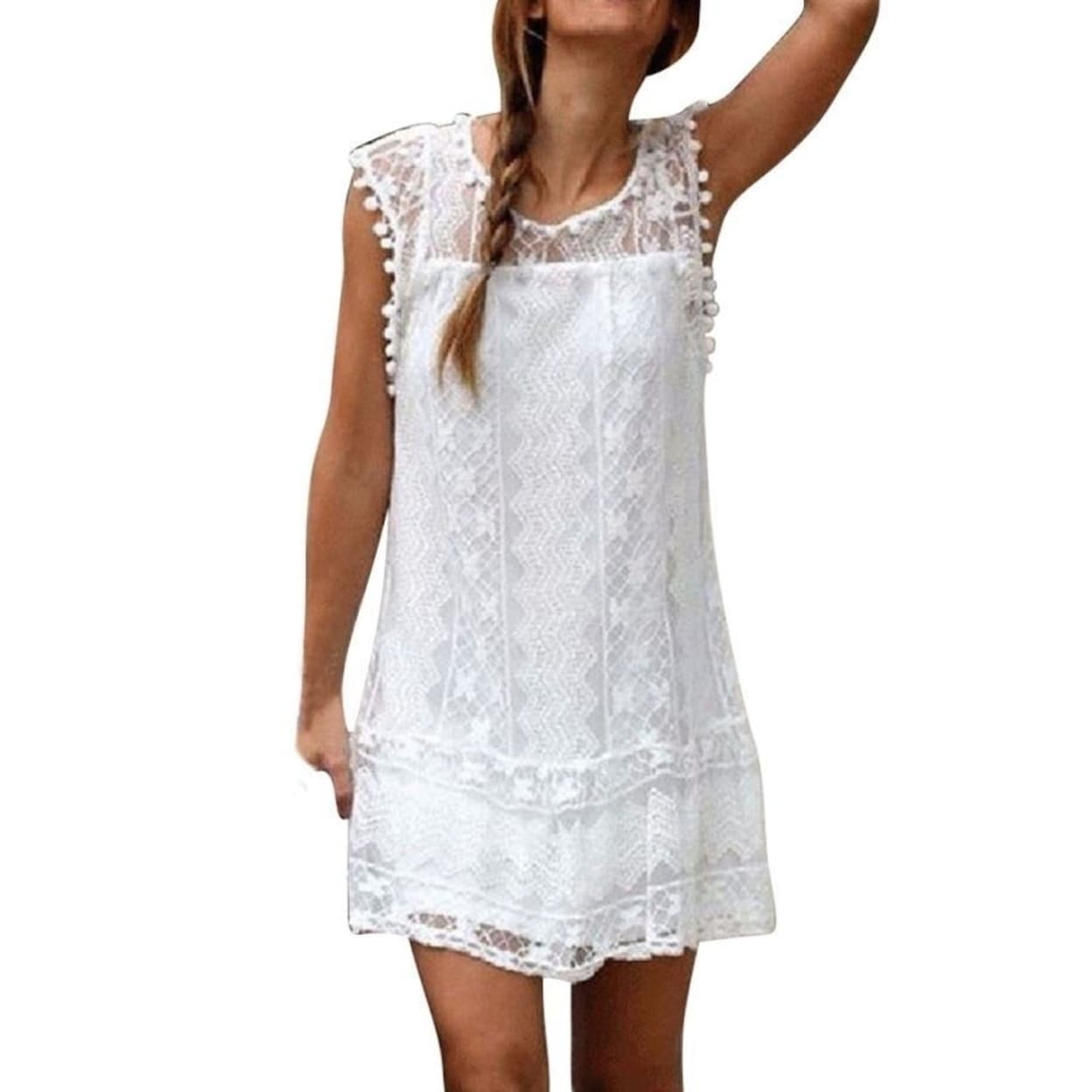 Shop Women Casual Lace Sleeveless Beach Short Dress Summer Hot