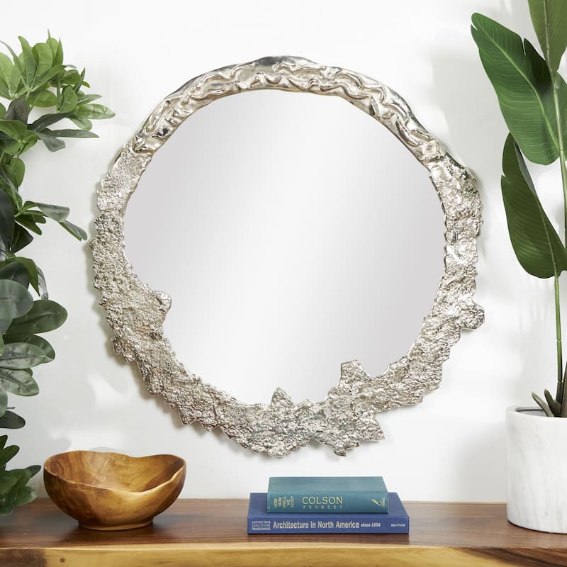 Aluminum Metal Abstract Wall Mirror with Unfinished Texture - Gold or Silver - Roche River Decor