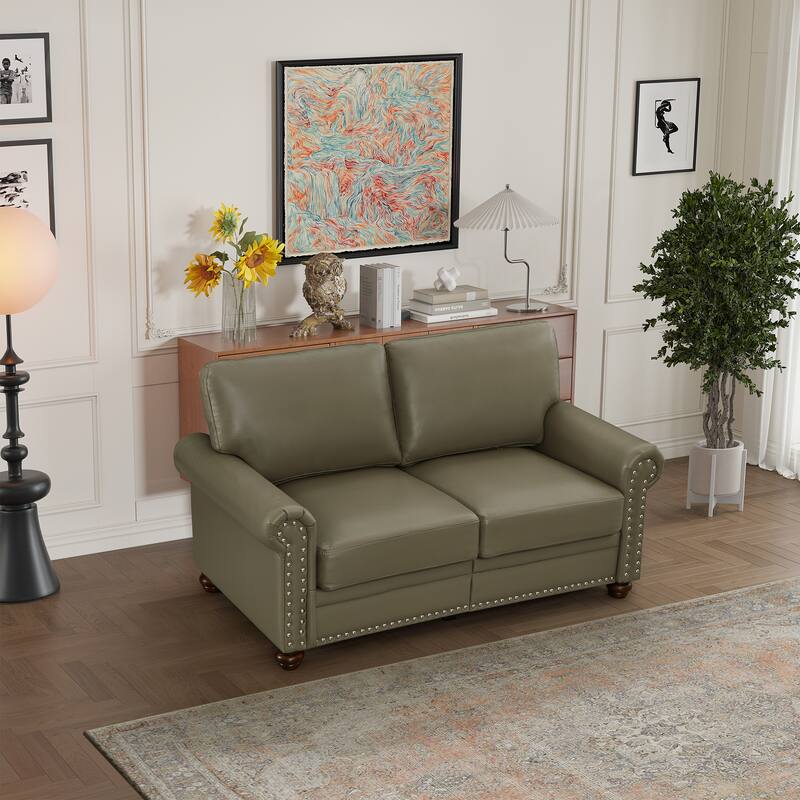 Taupe Faux Leather Loveseat Sofa with Storage, 59"L x 32"W x 34"H