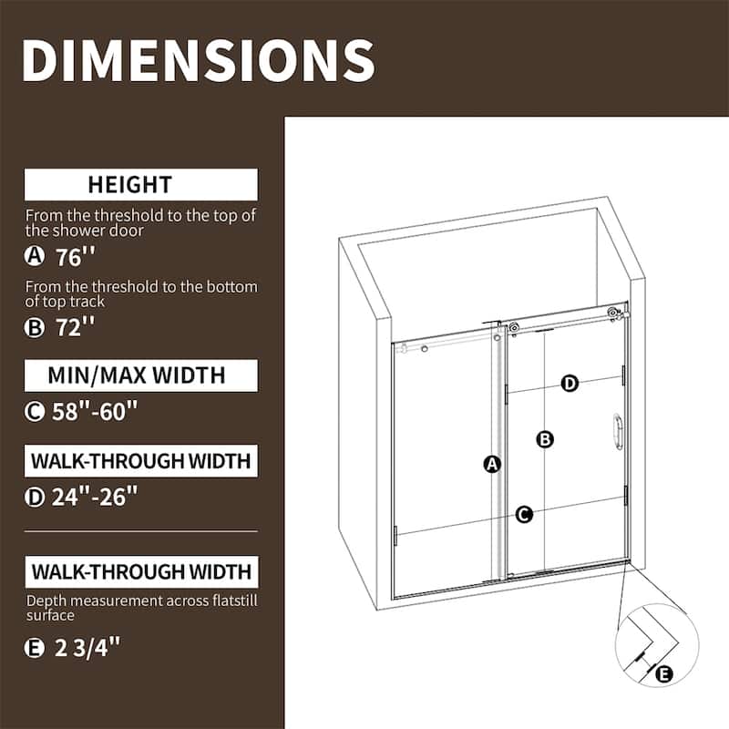 Frameless Sliding Shower Door 58-60 in,Bathroom Sliding Door