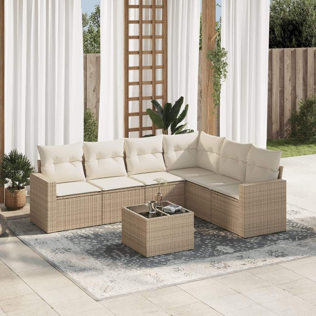 vidaXL Garden Sofa Set Beige PE rattan 7-piece set Adjustable Armrests - 93.5 x 71.9 x 27.2