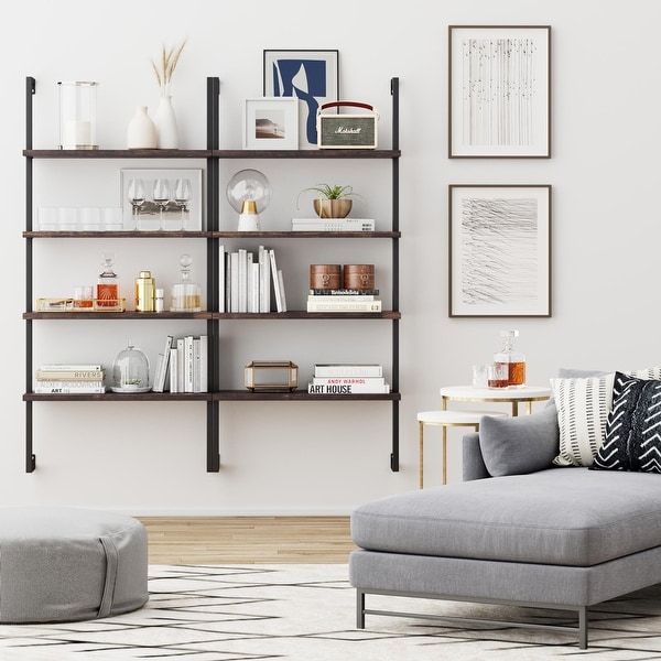 Nathan James Theo 4-Shelf Bookcase Floating Wall Mount Natural
