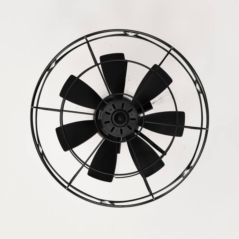 Black Caged Lighted Ceiling Fan Fandelier 7-Blade Remote Control