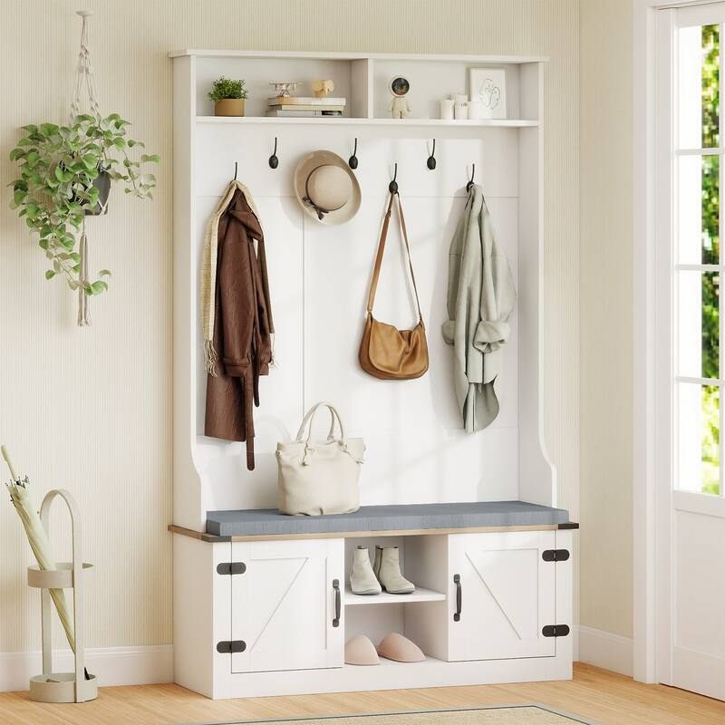 Gymax 68.5'' 4-in-1 Hall Tree w/Cushioned Bench Shoe Storage 7 Hooks 2