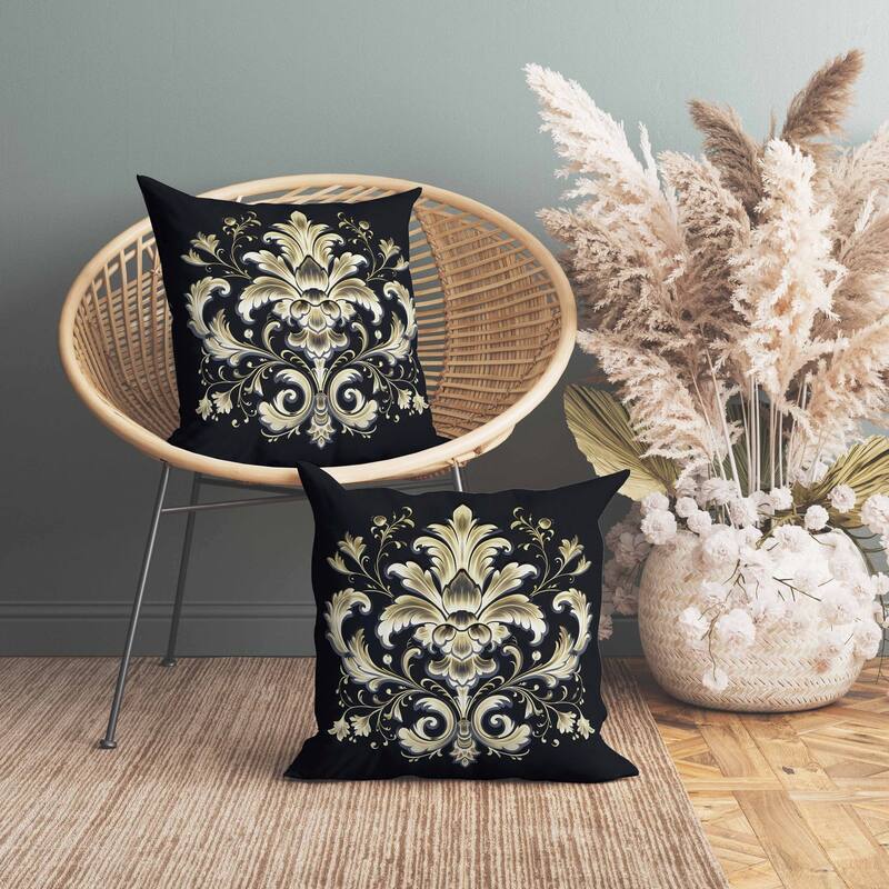 Vintage Veil Indoor/Outdoor Reversible Throw Pillow Black and Beige