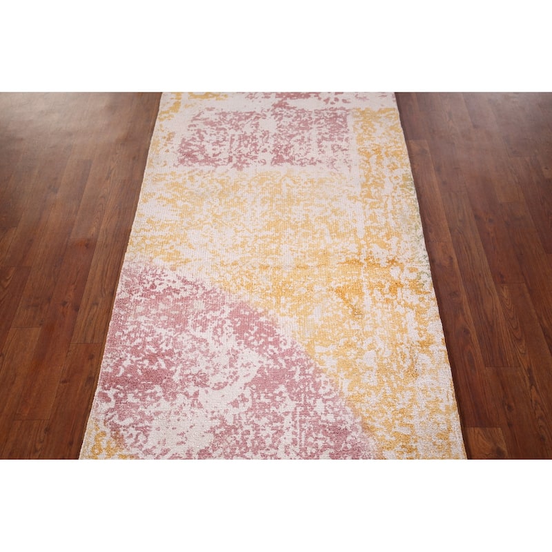 Colorful Abstract Indian Runner Rug Hand-Knotted Wool Carpet - 2'9"x 7'7"