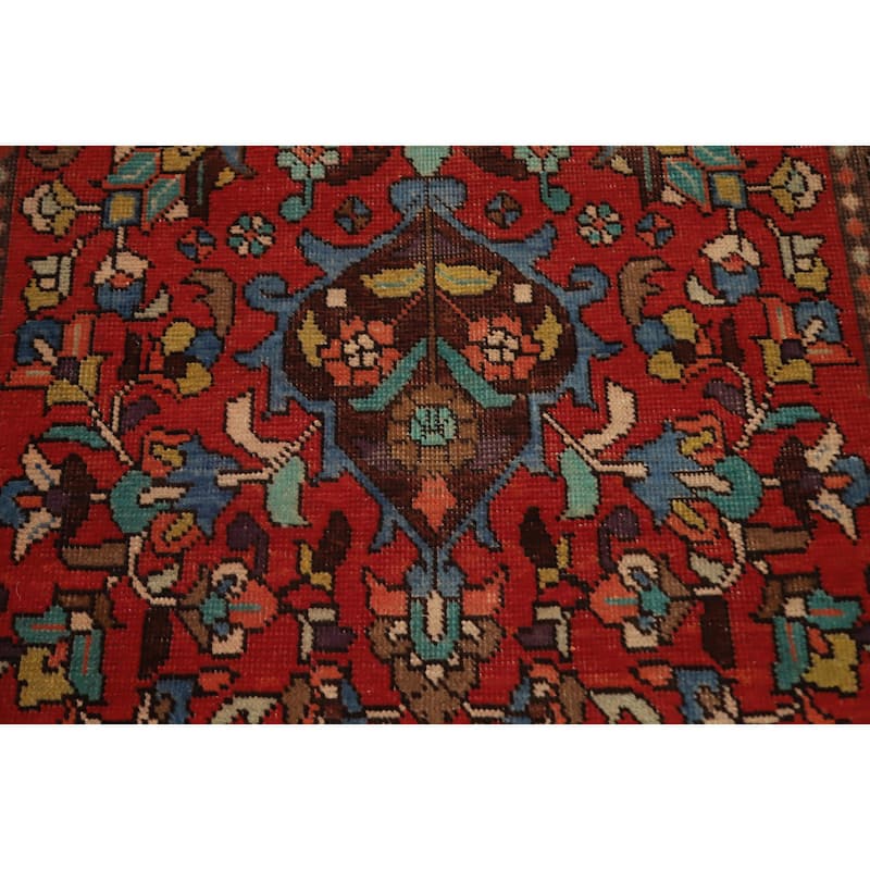 Hand Knotted Oriental 100% Wool Carpet Traditional Floral Red Tabriz Runner Rug - 10' 6'' X 3' 1''