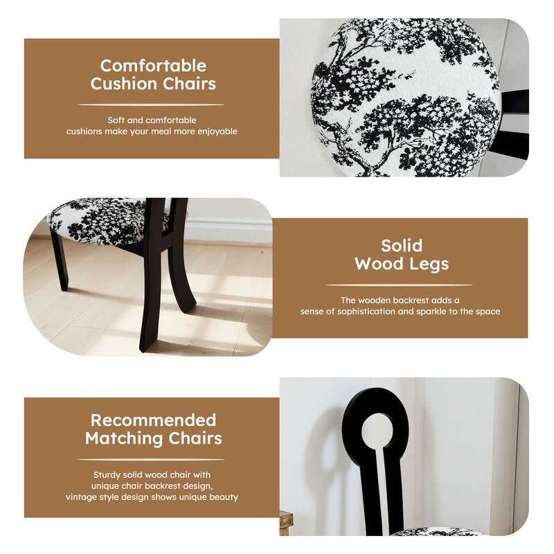 Dining Chairs Set of 2, Key-design Home Chairs, Velvet Upholstered Solid Wooden Dining Chairs with White Round Cushion