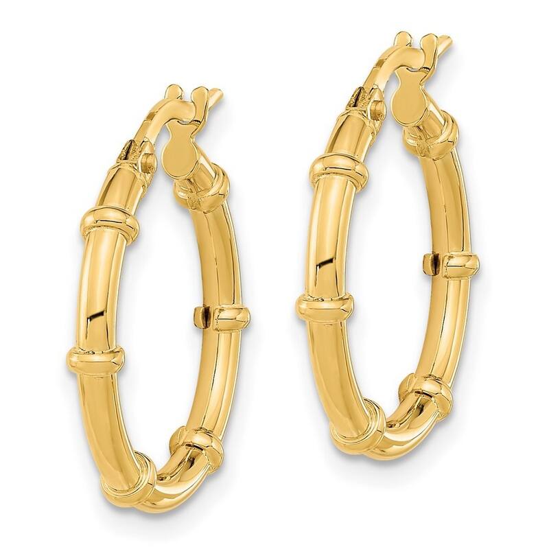 Curata 14k Yellow Gold Polished and Bar Station Hoop 20x2mm Earrings