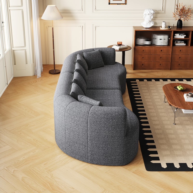 Chenille Deep Seat Curved Sectional Sofa, Modern Cloud-Like Modular Couch with 6 Throw Pillows for Living Room