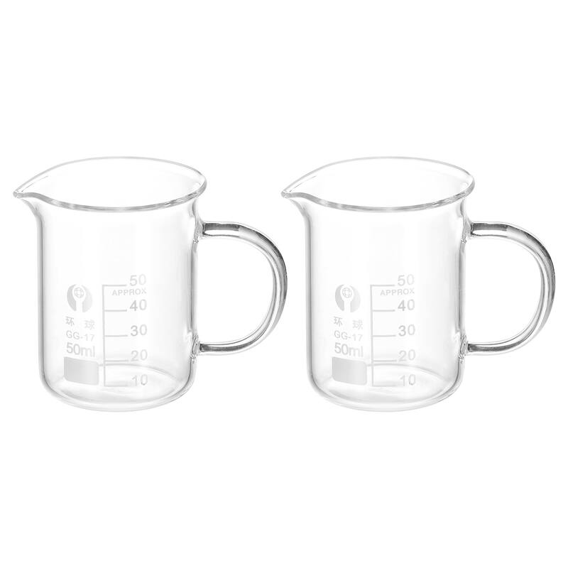 2Pcs 50ml Glass Beaker with Handle, 3.3 Glass Graduated Measuring Cups - Clear