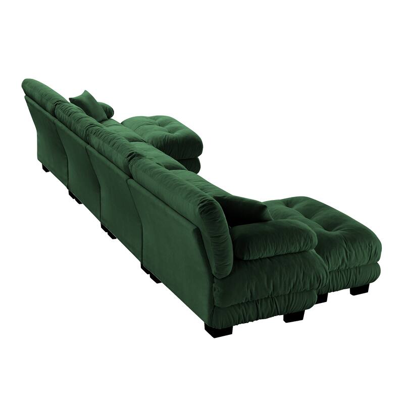 Free Combination Modular Chenille 4-Seater Sectional Sofa with 2 Ottomans and Pillow for Living Room