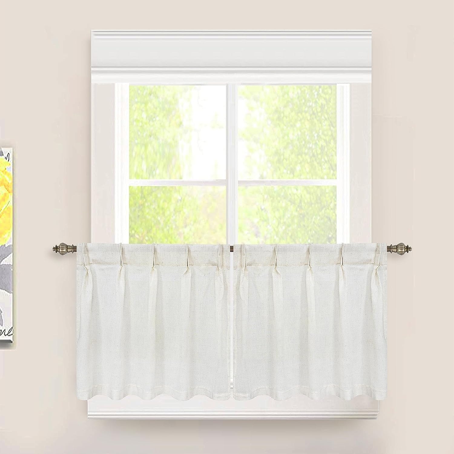 DriftAway Pinch Pleat Valance for Kitchen Window Faux Linen Textured